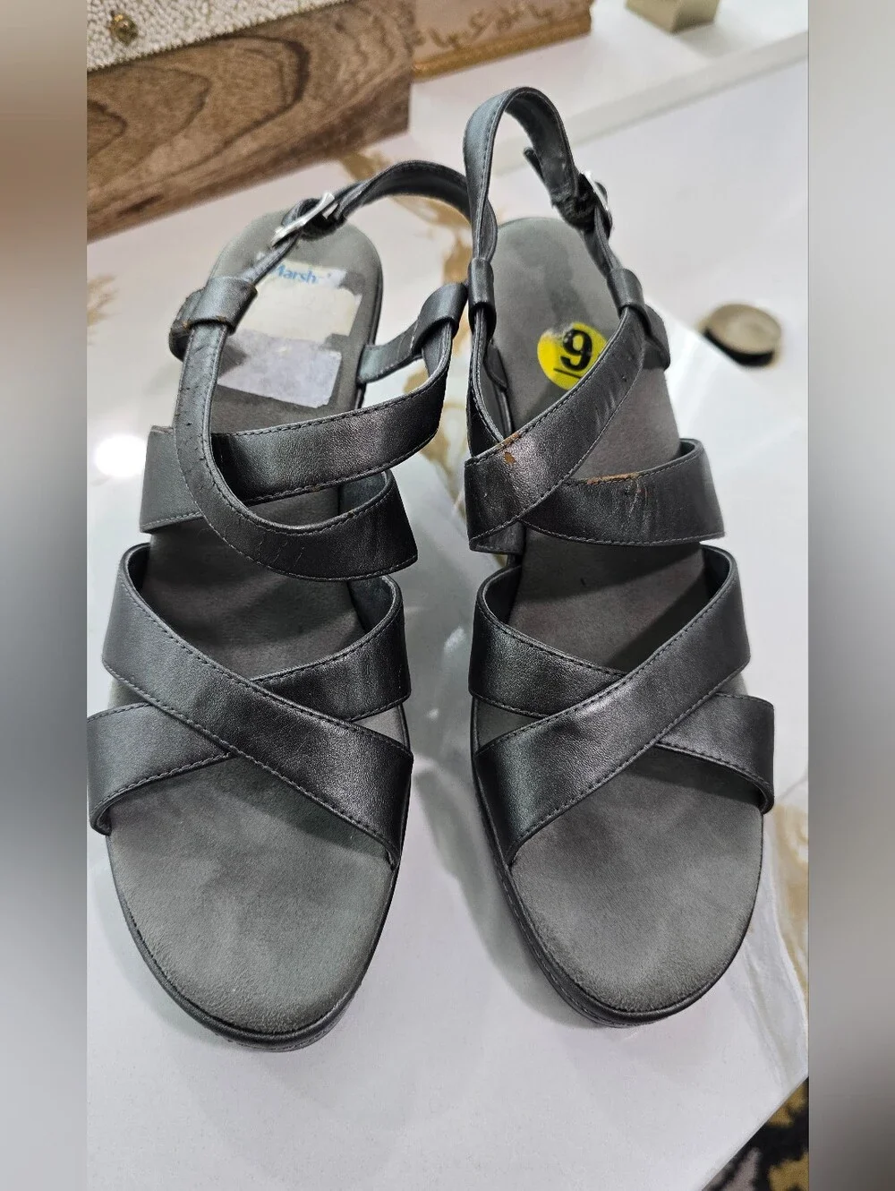 Women's Black Wedge Sandals with Strappy Design
